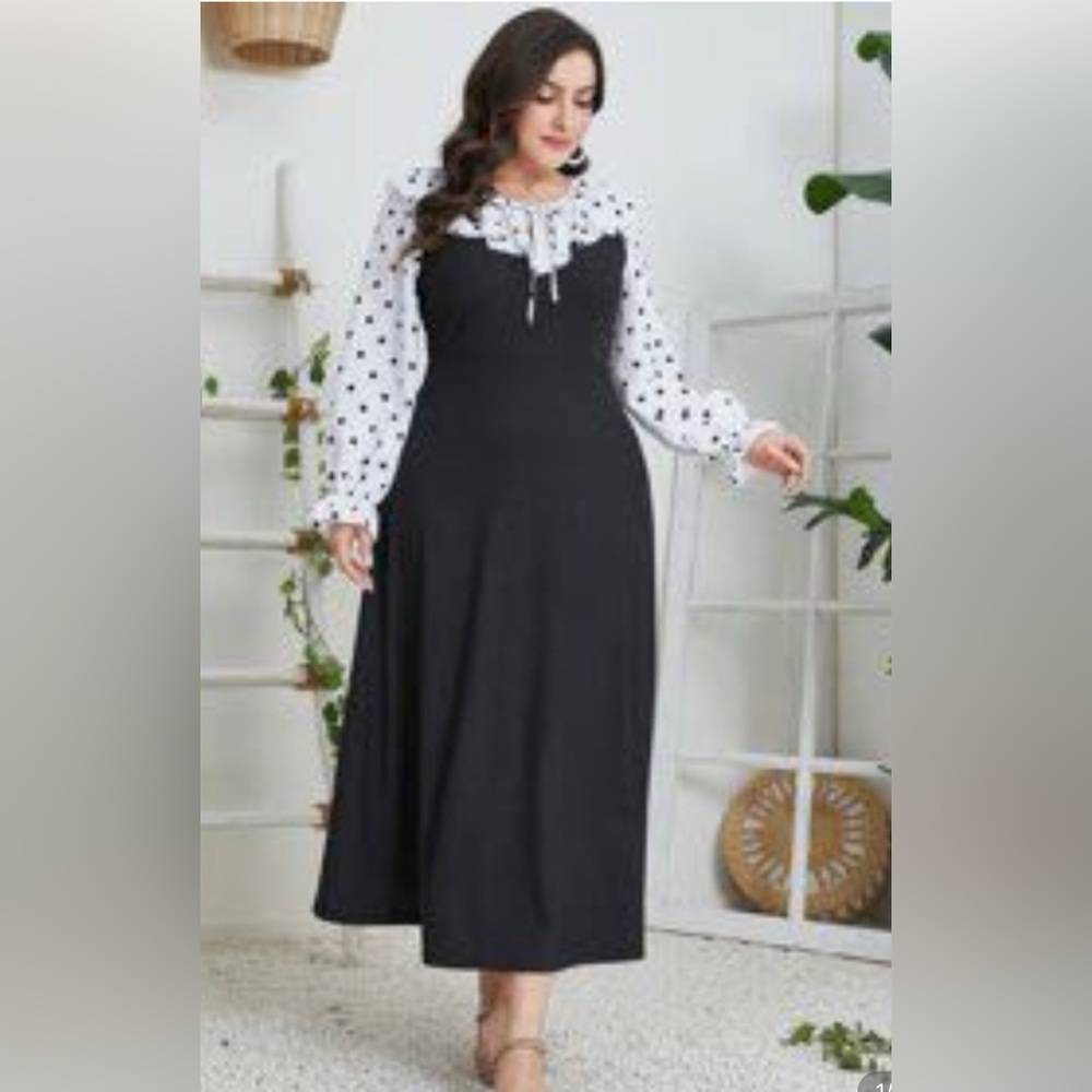 SHEIN Black and White Off the Shoulder Bishop Sleeve Dress
